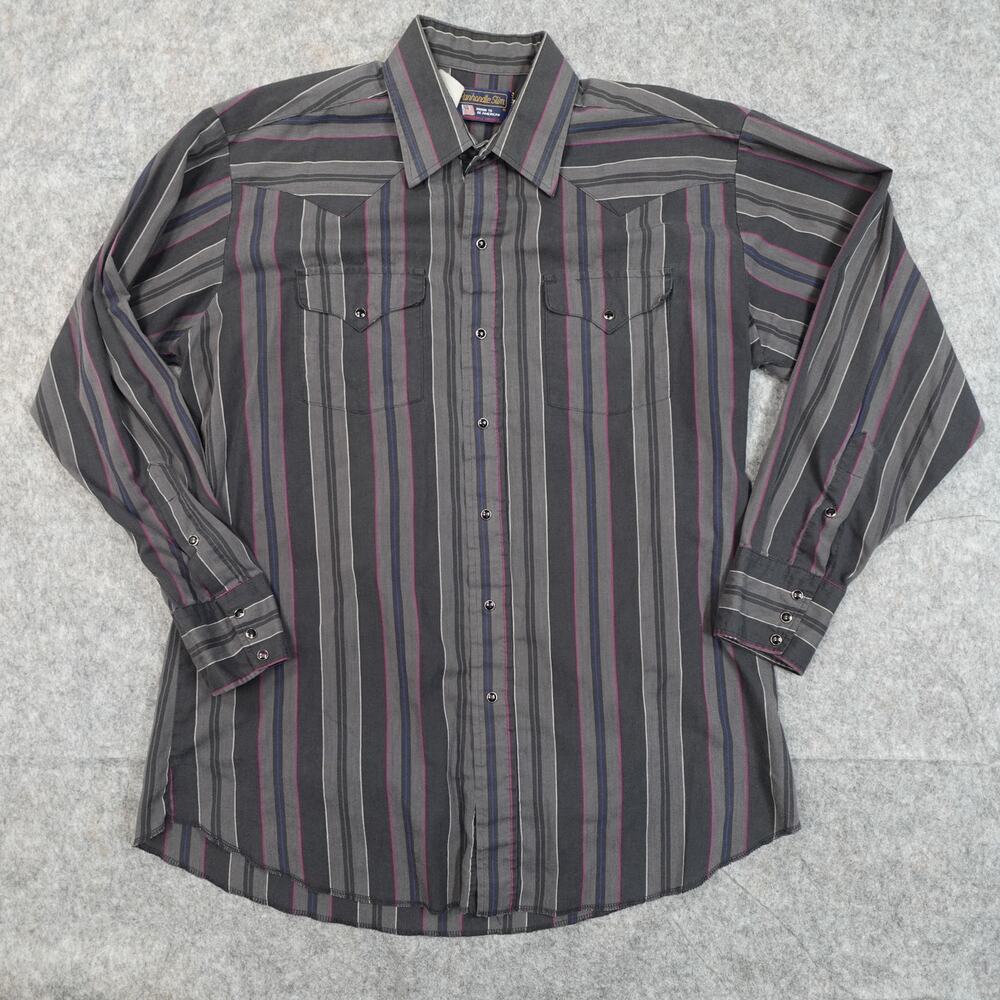 Panhandle Slim Shirt Mens 17 x 34 USA Made Pearl Snap Western Long Sleeve Stripe